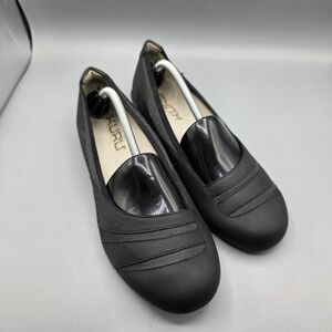 KURU Grace Ballet Flats Womens 9.5 Black Leather Shoes Arch Support Comfort